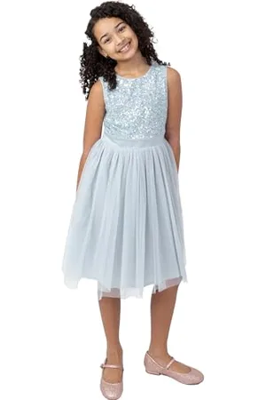 Maya Deluxe Mädchen Paillettenverziertes Hochzeit Und Geburtstag Festlich Mit Bandschleife Brautjungfernkleid Kleid, , 7-8 Jahre EU