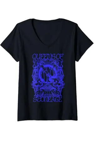 Queens Of The Stone Age Damen Offizielle Königinnen der Steinzeit T-Shirt mit V-Ausschnitt S EU Klein