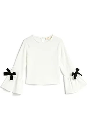 Koton Girls Blouse Slim Fit Long Wide Cut Sleeve Round Neck Bot-tie Detail Textured
