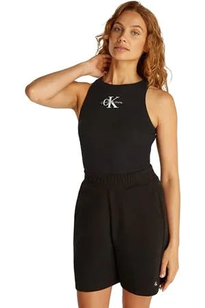 Calvin Klein Damen Tank Top Monologo Rib Skinny Fit, Schwarz (Ck Black), XL