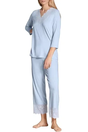 Calida Elegant Dreams 7/8-Pyjama Damen, luftiger Schnitt, mit Spitzendetails, fließend und anschmiegsam