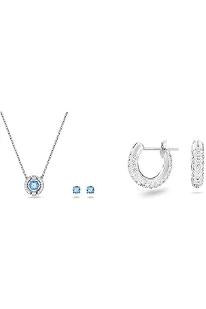 Swarovski Sparkling Dance Set, Rund, Blau, Rhodiniert & Stone Kreolen, Klein, Weiß, Rhodiniert