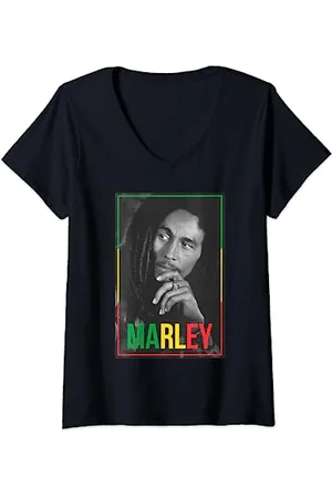 Bob Marley Offizieller Foto, Weiß T-Shirt mit V-Ausschnitt