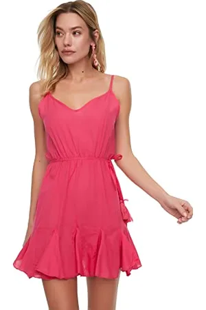 Trendyol Damen Tie Detailed Voile Beach Dress, , 38 EU