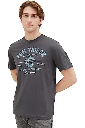 TOM TAILOR Herren T-Shirt mit Logo-Print aus Baumwolle, Tarmac Grey, XXXL