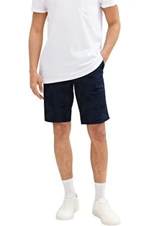 TOM TAILOR Herren 1036308 Slim Chino Bermuda Shorts mit Palmen-Muster, 31800-Navy Tonal Big Leaf Design, 34