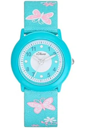 QS by s.Oliver Armbanduhr Mädchen Kinder Quarzuhr Analog, mit Textil Armband, Blau, 3 bar Wasserdicht, Kommt in Uhren Geschenk Box, 2036749