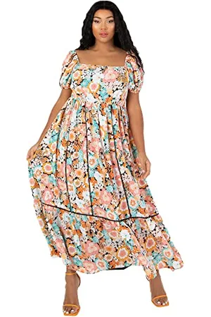 Lovedrobe Damen Ladies Plus Size Summer Maxi Dresses For Women Short Sleeve Frilly Pull On Curve Lace High W Kleid, , 44 EU