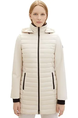 TOM TAILOR Damen Hybrid Lightwight Steppmantel mit abnehmbarer Kapuze, , XXL