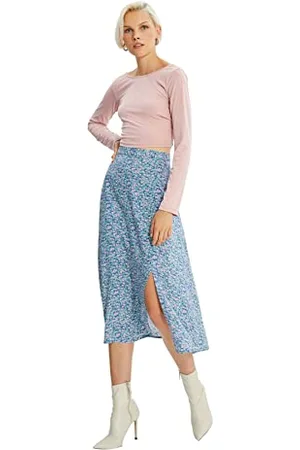 Trendyol Damen Fliesenblumenmuster Tipp Detaillierter Rock Skirt, , 40 EU