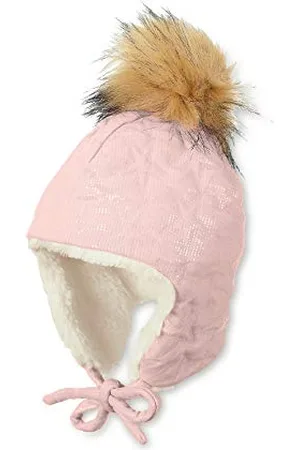 Sterntaler Inka-Mütze für Mädchen mit Kunstfell-Bommel, kuscheligem Innenfutter und Glitzermotiv, Alter: 6-9 Monate, Größe: 45, Zartrosa