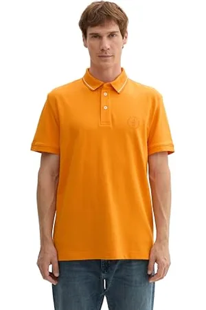 TOM TAILOR Herren 1043721 Basic Piqué Poloshirt mit Logo-Print, 12392-Fresh Pepper Orange, L