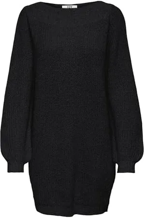 JDY Damen WHITNEY Megan L/S Boat Dress KNT NOOS Strickkleid, Black/Detail:W Black PLY, XXS
