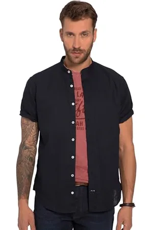 JP 1880 Herren große Größen Übergrößen Menswear L-8XL Hemd, Halbarm, Leinenmix, Stehkragen, Modern Fit 5XL 815225130-5XL