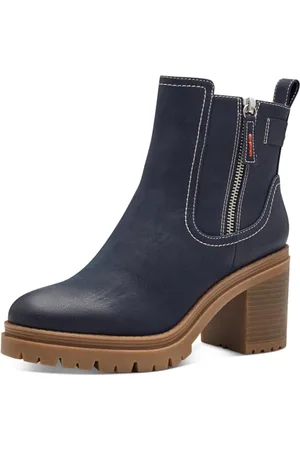 QS by s.Oliver Damen Stiefeletten mit Absatz mit Reißverschluss Vegan, Blau , 42 EU
