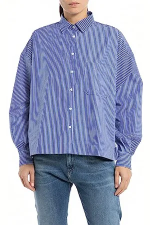 Replay Damen Bluse Langarm aus Baumwolle, (Mehrfarbig), XS