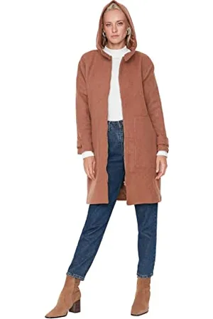 Trendyol Damen Damen Design Regular Parkas Plain Webstoff Mantel Coat, Braun, 36 EU