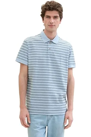 TOM TAILOR Herren Basic Poloshirt mit Streifen, windsurf blue multi stripe, XXXL