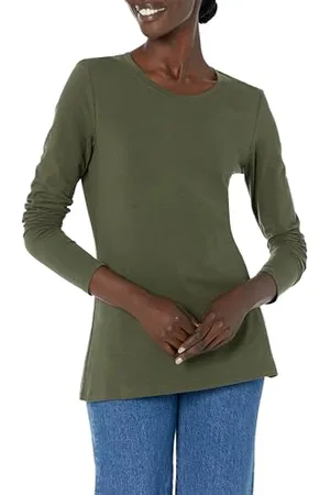 Amazon Damen Langärmeliges T-Shirt mit Rundhalsausschnitt, Klassischer Schnitt (Erhältlich in Übergröße), , L