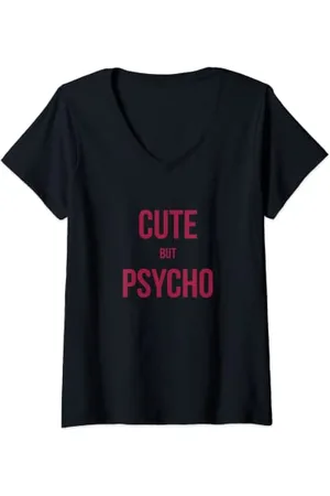 Cute But Psycho Damen Niedliches, aber psycho T-Shirt für Damen und Herren mit Humor T-Shirt mit V-Ausschnitt