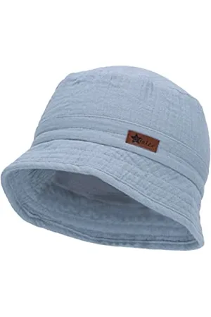 Sterntaler Fischerhut Musselin - Jungen Sonnenhut aus Baumwoll Musselin (Bio) - Baby Bucket Hat mit Futter aus Musselin (Bio) - UV-Schutz 50+ Baby und Kinder Sommerhut, graublau, Größe 47
