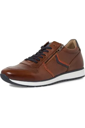 Marco Tozzi By Guido Maria Kretschmer Herren Sneaker flach aus Leder mit Reißverschluss, Braun , 43 EU