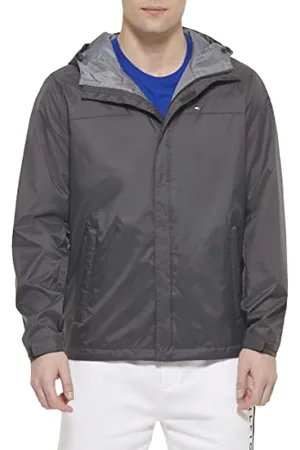 Tommy Hilfiger Herren Jacke mit Kapuze, wasserdicht und atmungsaktiv - grau - Klein