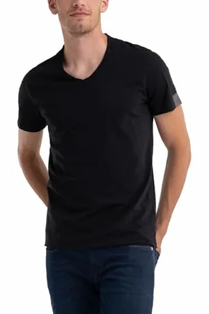 Replay Herren T-Shirt Kurzarm mit V-Ausschnitt, (Schwarz), XS