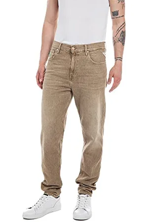 Replay Herren Jeans Sandot Tapered-Fit, (Beige), 33W / 30L