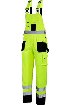 LAHTI PRO Latzhose WARNHOSE SCHWARZ UND GELB | Größe M | Hoche Sichtbarkeitsklasse | Doppelt genäht | Einstellung der Breite