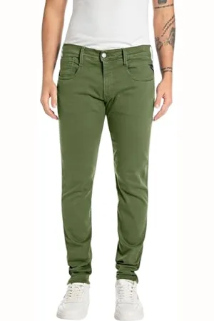 Replay Herren Jeans Anbass Slim-Fit Hyperflex Colour X-Lite mit Stretch, Grün , 31W / 32L
