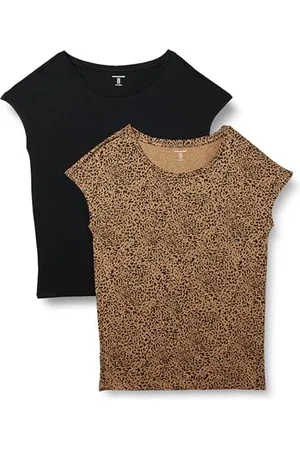 Amazon Damen Kurzärmeliges T-Shirt mit U-Boot-Ausschnitt aus Jersey, Reguläre Passform, 2er-Pack, , XS