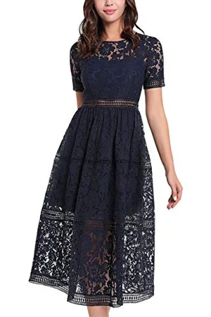 Apart Elegantes Damen Kleid, Cocktailkleid, aus Blüten-Spitze, semi-transparent, mit Teilfutter 31018, Nachtblau, 36
