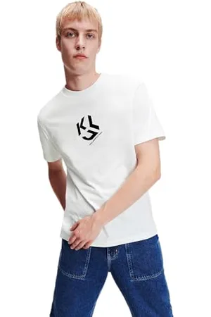 Karl Lagerfeld Herren, Regelmässiges Monogramm-Kurzarm-T-Shirt, Weiss, Mittel