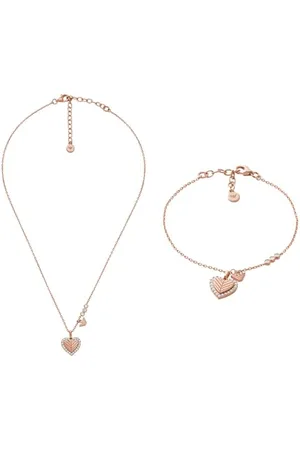 Emporio Armani Damen Silberfarbener Sterlingsilber Halskette und Ohrringe Zweifarbig, Set