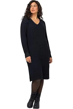 Ulla Popken Damen Strickkleid, V-Neck Kleider, , 54-56