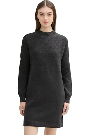 TOM TAILOR Damen 1044673 Basic Mini-Strickkleid, 10522-Shale Grey Melange, Large