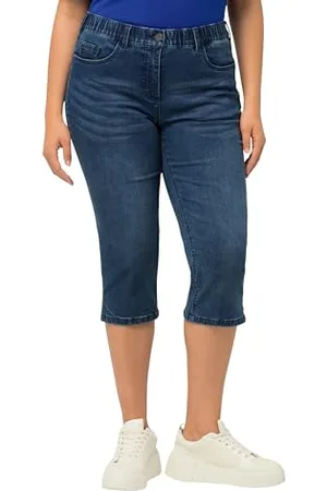 Ulla Popken Damen Capri Jeans Sarah, Schmale 5-pocket-form, Saumschlitz Freizeithose, , 50W / 32L EU