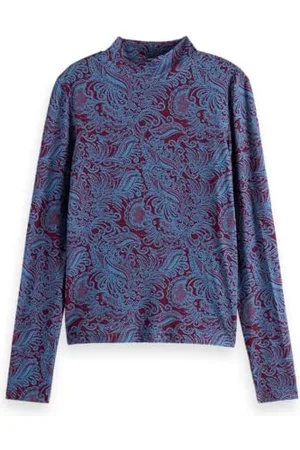 Scotch&Soda Damen T-Shirt All Over Printed Mock Neck Ls T-Shirt, ,S