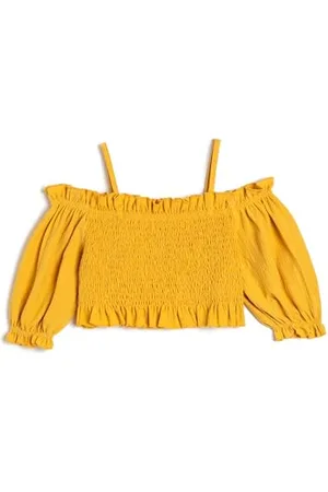 Koton Girls Crop Blouse Shoulder Off Strappy Gimped Short Sleeve