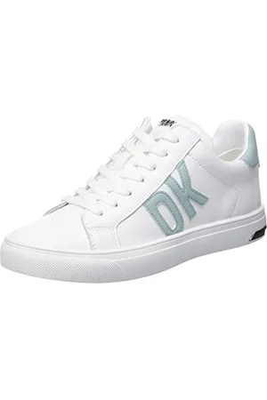 DKNY Damen Abeni Lace-up Leather Sneakers Sneaker, White/Sage, 40.5 EU