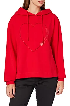Moschino Damen Long Sleeved with Adjustable Drawstring Hood,Ribbed Cuffs and Stitching Along The Bottom Sweatshirt, RED, 38