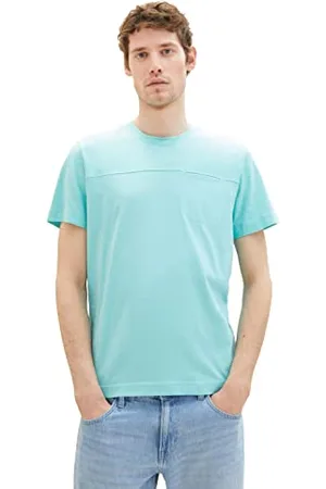 TOM TAILOR Herren 1036420 T-Shirt im Colorblock-Style, 32036-Aqua Streaky Melange, 3XL
