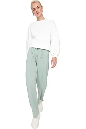 Trendyol Damen Herren Mittlerer Bund Straight Jogginghose Sweatpants Normal Waist Knit Straight Indigo Sweatpants, , XS