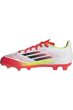 adidas Unisex F50 League Football Boots FG/MG Kids Sneaker, FTWR White/core Black/SOLAR Yellow, 36 2/3 EU