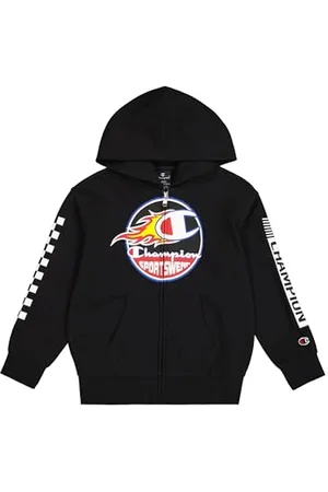 Champion Legacy Play With Graphics B (306910) – Ultraleichtes, weiches, kompaktes Polyfleece-Kapuzenpullover mit durchgehendem Reißverschluss, Schwarz (NBK), 3–4 Jahre (XXS), Kind FW24