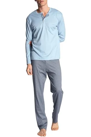 Calida Relax Choice Pyjama lang Herren, aus 100% Supima-Baumwolle, mit stoffbezogenem Gummibund