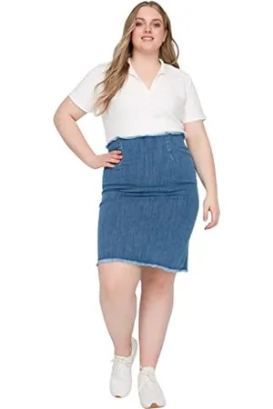 Trendyol Damen Women Midi A-line Slim Fit Woven Plus Size Skirt Baby Rock, Blue, 38