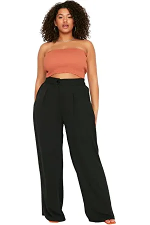 Trendyol Damen Women Plus Size High Waist Wide Leg Trousers Hose, , 46 Große Größen EU