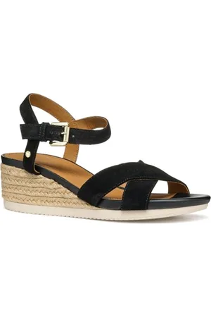 Geox Damen D Ischia Corda B Wedge Sandal, Black, 37.5 EU